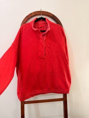 Aerie Getaway Quarter Snap Mock Neck Oversized Sweatshirt Pullover Red - XL